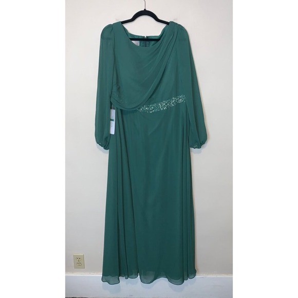 Azazie Priyanka Peacock A-Line Boatneck Pleated Chiffon Maxi Dress - Picture 5 of 8